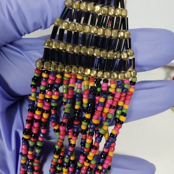 42" Gold tone Layered Colorful Beaded Statement Long Neckace & Matching Earrings - Picture 5 of 15